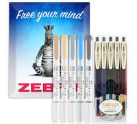 Zebra Sarasa Clip 05 + Mildliner Double Ended Highlighter Pen | Vintage Set 1 Retractable Gel Ink Pens | Chisel & Bullet Tip Marker | In Envelope Gift Packaging | Pack of 10