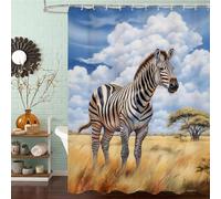 Zebra Shower Curtain 100 x 180 cm, Waterproof Fast-Drying Polyester Fabric, Extra Long Shower Curtain with Weighted Bottom & 12 Hooks Washable Bathroom Curtains for Bathroom Wet Room Tub, Animal J8-49
