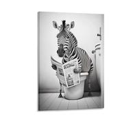 Zebra Sitting on The Toilet Reading A Newspaper Poster Funny Bathroom Humor Wall Decor Funny Animal Poster Posters For Toilet Canvas Poster Bedroom Decor Landscape Office Room Decor Gift 08x12inch(20x