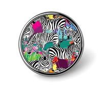 Zebra Skin Animal Texture on Colorful Abstract Paint Background Round Brooch Pin, Unisex Smooth Surface Lapel Tie Pin, Lightweight Badge Jewelry Crafts Decor for Costume Accessory Men Women