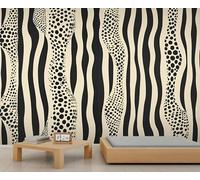 Zebra Spots Mural Abstract Waves Wallpaper Retro Stripes Wall Mural Giant 3D Wallpaper Commercial Scale Coffee Shop Lounge Gallery (Non-self-Adhesive)