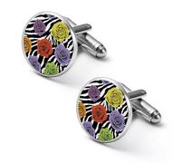 Zebra Stripe Animal Floral Fashion Cufflinks for Men Classic Shirts Cuff Links Set for Wedding Business 1.7cm