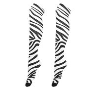 Zebra Stripe Black White Womens Thigh High Stockings over Knee Stocking Socks Floral Femboy Thigh Highs, Zebra Stripe Black White, Medium