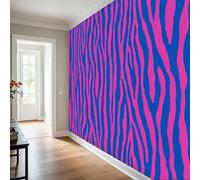 Zebra Stripe Wallpaper 300 x 210 cm, Home Decor | Y2K Blue Pink Wall Mural, Wall Murals for Living Room Bedroom, Photo Wallpaper B2138