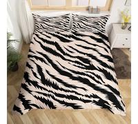 Zebra Stripes Duvet Cover Cot Size,Absrtact Art Bedding Sets 2Pcs for Kids Girls Boys Adult Room Decor,Zebra Print Comforter Cover Beige Black Stripe Quilt Covers,1 Pillowcase