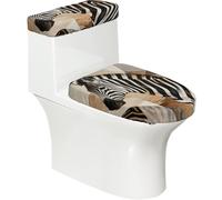 Zebra Stripes Elastic Toilet Cover Set of 2-Stretchy Lid and Tank Covers for Bathroom, Soft Washable U Shape Toilet Decor