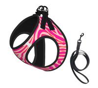 Zebra Stripes Pink Orange Wild Animal Print No Pull Dog Harness and Leash Set, Cute Reflective Adjustable Vest for Small Dogs,Breathable Mesh Puppy Harness for Walking Hiking,Large