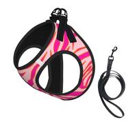 Zebra Stripes Pink Orange Wild Animal Print No Pull Dog Harness and Leash Set, Cute Reflective Adjustable Vest for Small Dogs,Breathable Mesh Puppy Harness for Walking Hiking,Small