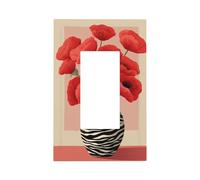 Zebra Stripes Vase Red Poppies Light Switch Wall Plate Faceplate Cover Single Rocker 1 Gang Decorator Outlet Receptacle Covers for Home Kitchen Room Bathroom Decor