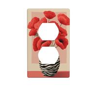 Zebra Stripes Vase Red Poppies Outlet Cover Light Switch Cover Decorative 1 Gang Wall Plate for Kitchen Room Bathroom Size 7x11.4cm