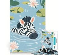 Zebra Swimming in A Pond Illustration 1000 Piece Puzzle For Teenagers Mind Skill Play Laser Cut for Flawless Fit Relaxing Indoor Group Activity (50x75cm)
