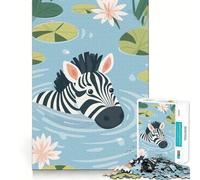 Zebra Swimming in A Pond Illustration Jigsaw Puzzle 1000 Piece Mind Train Fun Burr Free Clean Cut Pieces Absorbing Activity for Quiet Nights (38x26cm)
