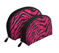 Zebra Tiger Leopard Pink Portable Shell Makeup Bag Set (2 Pieces), Zippered Travel Toiletry Bag For Cosmetics