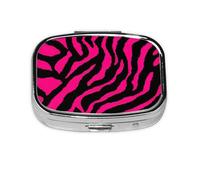 Zebra Tiger Leopard Pink Print Square Metal Pill Box Decorative Pill Case - Carry Your Meds in Style (Rectangular)