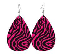 Zebra Tiger Leopard pink Printed Dangle Leather Earrings, Reversible Statement Jewelry with Silver Plated Hooks