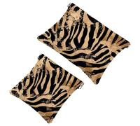 Zebra Tiger Leopard Skin Brown and Black Colors Pocket Cosmetic Bag, Waterproof Squeeze Makeup Bag No Zipper Self-Closing, Portable Mini Travel Storage for Headphones Jewelry
