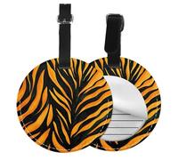 Zebra Tiger Print Round Luggage Tag 4PCS Abstract Line PU Leather Travel Bag Tag ID Labels Name Card Holder wtih Buckle for Luggage Suitcase Backpacks