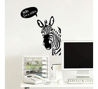 Zebra Wall Stickers, Black and White Striped Zebra with Speech Bubble Hello I'm a Zebra PVC Self-Adhesive Wall Art Decal for Living Room, Bedroom, Office Decor