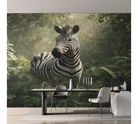 Zebra Wallpaper for Living Room, Tropical Jungle Wall Mural for Bedroom 350x256 cm, Non-Woven Photo Wallpaper, Home Decor D&O92