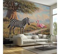 Zebra Wallpaper & Wall Mural Self Adhesive, 100x70 cm - Flamingo Nature Landscape Home Wall Decor for Bedroom, Living Room - SWJE1415