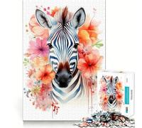 Zebra Watercolor Jigsaw Puzzle1000 Pieces Thinking Skill Game Seamless Fit Precise Pieces Family Fun Night Activity (38x26cm)