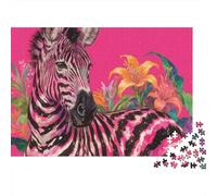 Zebra with Flowers 1,000 Piece Matte Finish Cardboard Zebra Puzzles for Adults Precise Interlocking Birthday Present Premium Quality 52x38cm/1000pcs