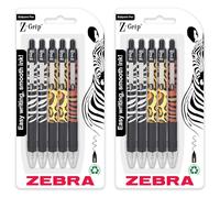 Zebra Z-Grip Funky Animal Print Ballpoint Pen - Assorted Barrels - Black Ink - Blister Packs of 5 Pens (2 Pack)