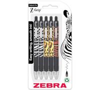 Zebra Z-Grip Funky Animal Print Ballpoint Pen - Assorted Barrels - Black Ink - Blister Packs of 5 Pens (6 Pack)