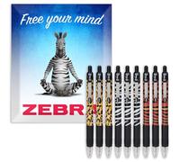 Zebra Z-Grip Pen Funky - Animal Print Pattern Retractable Ballpoint Pens - Cheetah, Zebra & Tiger Print - Black Ink - Pack of 9 - In Envelope Gift Packaging