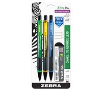 Zebra Z-Grip Plus Mechanical Pencil, 0.7mm, Bonus Lead and Erasers, Assorted Barrel Colors, Green, Yellow, Blue, 3-Count