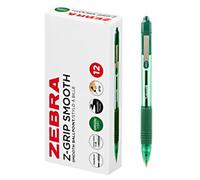 Zebra Z-Grip Smooth 22564 Retractable Ballpoint Pen Green 0.4 mm Medium Ballpoint Non Refillable Pack of 12