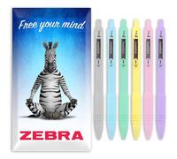 Zebra Z-Grip Smooth Ballpoint Pen - 1.0mm - Black Ink - Pack of 6 - In Envelope Gift Packaging (Pastel Assorted)