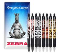 Zebra Z-Grip Smooth Ballpoint Pen - 1.0mm Nib - Funky Animal Print Barrels - Black Ink - In Envelope Gift Packaging (Pack of 8)