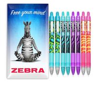 Zebra Z-Grip Smooth Ballpoint Pen - 1.0mm Nib - Stripe Pack - Animal Print + Funky Flames - In Envelope Gift Packaging (Pack of 8)