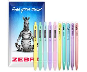 Zebra Z-Grip Smooth Ballpoint Pens & MP Mechanical Pencils - 1 of Each Pastel Barrel - In Envelope Gift Packaging - Pack of 10