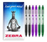 Zebra Z-Grip Smooth Ink Retractable Ballpoint Pen - 1.0mm Nib - Pack of 6 Pens - In Envelope Gift Packaging - Black, Violet, Green