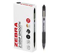 Zebra Z-Grip Smooth Retractable Ballpoint Pen Black 0.4 mm Medium Ballpoint Non Refillable Pack of 12