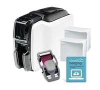 Zebra ZC100 LT ID Card Printer - Complete Supplies Package with CloudBadging Software, Blank Cards, and Ribbon