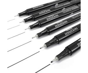 Zebra Zensations Technical Drawing Fineliner Pens - Set of 6 Grades - Black Ink