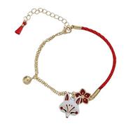 ZEBRAGO Japanese Charming Red Sakura Fox Mask Bracelet Bell Charm Half Red Rope Half Chain Bracelets for Women, Medium, Zinc, no gemstone, Medium, Zinc, no gemstone