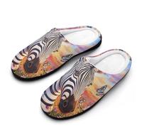 Zebras Butterflys on The Flower Slippers Women Winter Warm Cotton Hotel Slippers Anti-Slip Indoor Slip-Ons House Shoes 7-8（39-40