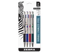 Zebra Pen Retractable Ballpoint Pen F-301 Stainless Steel 0.7 mm Assorted 4-Pack
