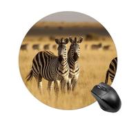 Zebras in The Grass of The Savanna Round Mouse Pad, Non-Slip Rubber Base Waterproof Washable, Computer Mouse Mat for Office Gaming Studying, Premium-Textured Durable Portable Circle Mousepad for Deskt