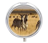 Zebras in The Grass of The Savanna Small Pill Box 3 Grids Travel Pill Case Portable Daily Pill Organizer with Anti-Mixing Design Easy to Retrieve Meds for Medication, Vitamin, Supplements