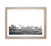 Zebras Roaming In Kenya In Abstract Modern Art Framed Wall Art Print, Ready to Hang Picture for Living Room Bedroom Home Office Décor, Oak A4 (34 x 25 cm)