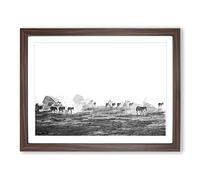 Zebras Roaming In Kenya In Abstract Modern Art Framed Wall Art Print, Ready to Hang Picture for Living Room Bedroom Home Office Décor, Walnut A4 (34 x 25 cm)
