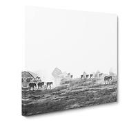 Zebras Roaming in Kenya in Abstract Modern Canvas Wall Art Print Ready to Hang, Framed Picture for Living Room Bedroom Home Office Décor, 14x14 Inch (35x35 cm)