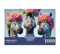 Zebras Tea Party Recycled Paper Jigsaw Puzzle 1000 Pc -Zebra Foals with Flower Crowns Challenging Game Toys Gift for Home Wall Decoration38x26cm/1000pcs