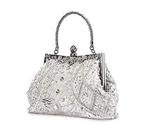 zebrum Womens Evening Clutch Bag Designer Evening Handbag Hand Bag,Lady Party Wedding Clutch Purse, Silver-vintage Style Beaded and Sequined
