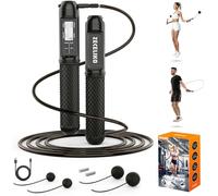 ZECELIKO Smart Jump Rope with LED Display and Jump Counter, Weighted Cordless Design for Home Gym & HIIT, Adjustable Steel Wire for Fitness, Tracks Jumps, Calories & Time, for Men, Women & Kids